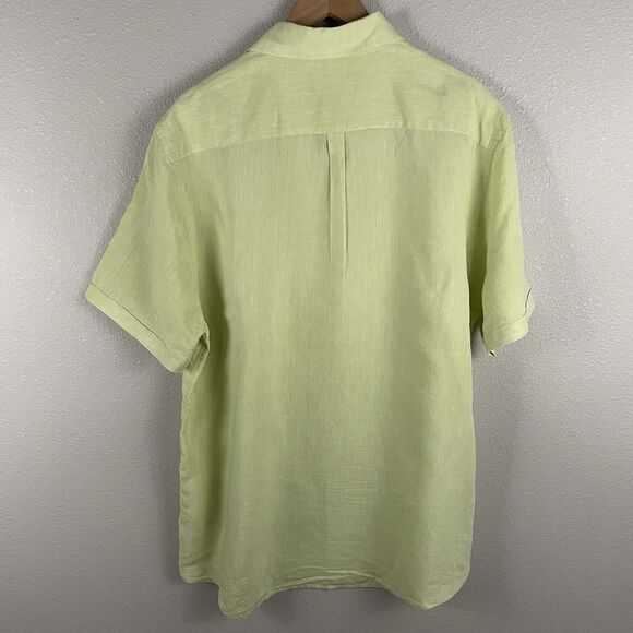 Saks Fifth Avenue Mens XL Bright Green 100% Linen Classic Fit Button Up Shirt - Picture 4 of 4